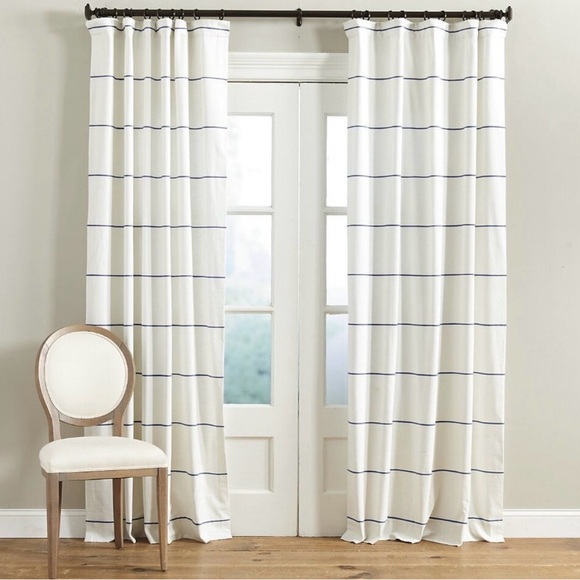 Ballard Designs Bowen striped curtain panel. 50x108”. White and tan (not blue)
